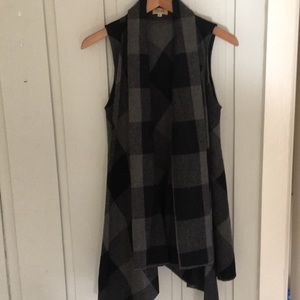 Grey black plaid oversized vest